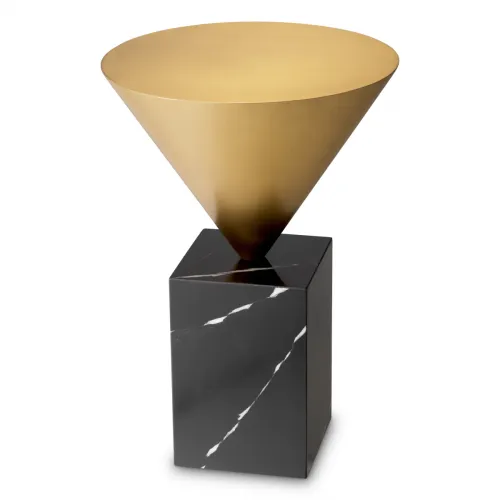 Luxury Round Side Table with Brushed Brass Finish & Black Marble by Luxury Group International