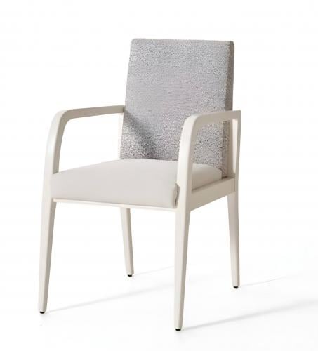 Luxury Contemporary Upholstered Dining Armchair with Gray Textured Backrest in Classic White Frame by Luxury Group