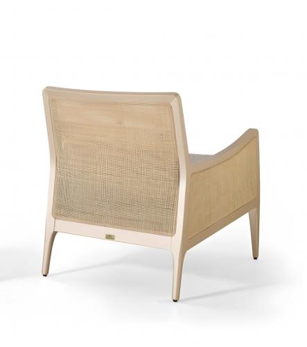 Luxury Upholstered Lounge Armchair in Champagne Color Frame with Textured Cane Panels and Gray Cushion by Luxury Group International