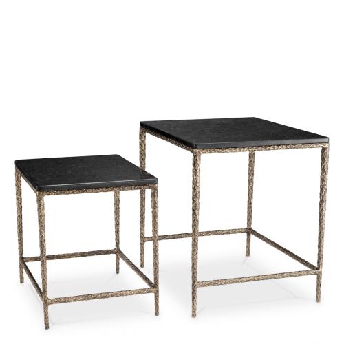 Luxury Vintage Brass Finish Black Top Rectangular Nesting Side Table Set of 2 by Luxury Group International