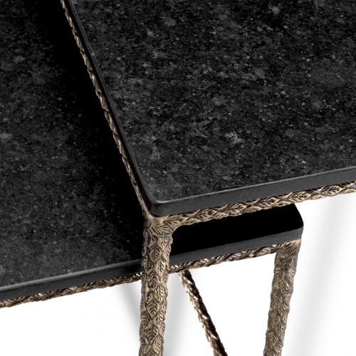 Luxury Vintage Brass Finish Black Top Rectangular Nesting Side Table Set of 2 by Luxury Group International