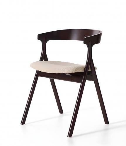Luxury Wooden Dining Chair in Dark Walnut Finish with Curved Backrest and Cream Cushion by Luxury Group International
