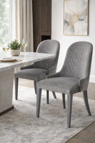 Luxury Quilted Upholstered High Oval Back Dining Chair in Warm Grey Finish by Luxury Group International
