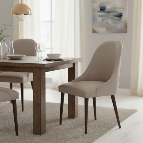 Luxury Upholstered Dining Chair in Champagne Beige with Dark Walnut Tapered Legs by Luxury Group International