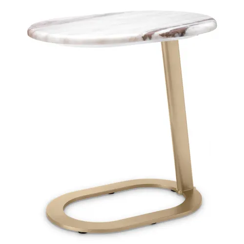 Luxury Oval Marble Top Brass C shaped sofa Side Table black/white by Luxury Group International