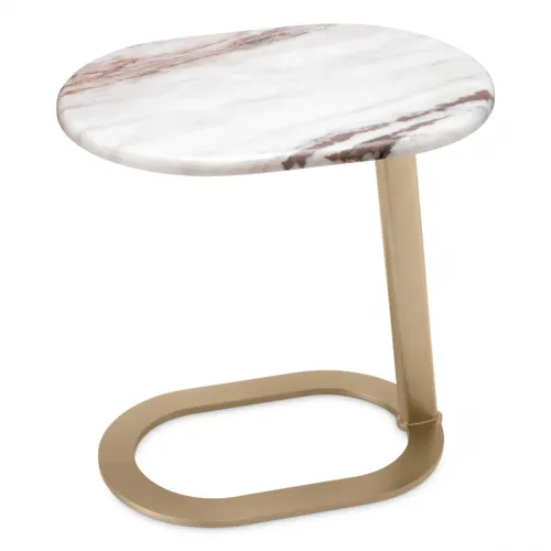 Luxury Oval Marble Top Brass C shaped sofa Side Table black/white by Luxury Group International
