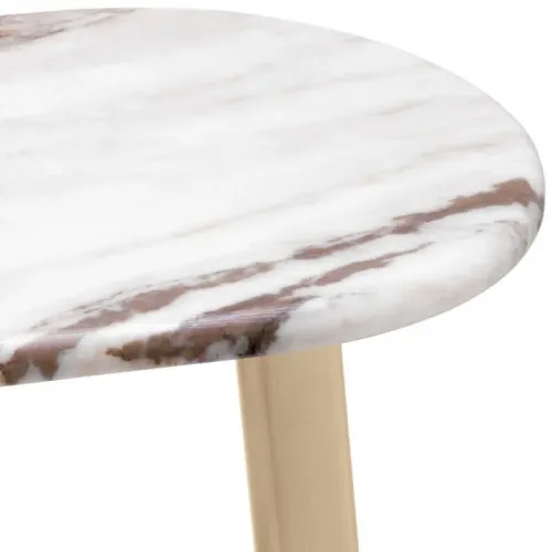 Luxury Oval Marble Top Brass C shaped sofa Side Table black/white by Luxury Group International