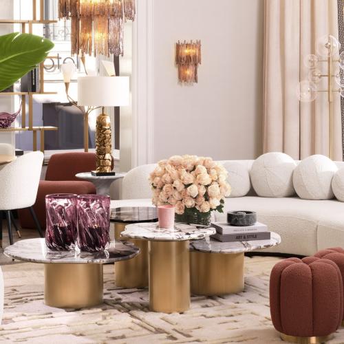Luxury Marble Top Brushed Brass Side Table for living room Black/white/brass by Luxury Group International