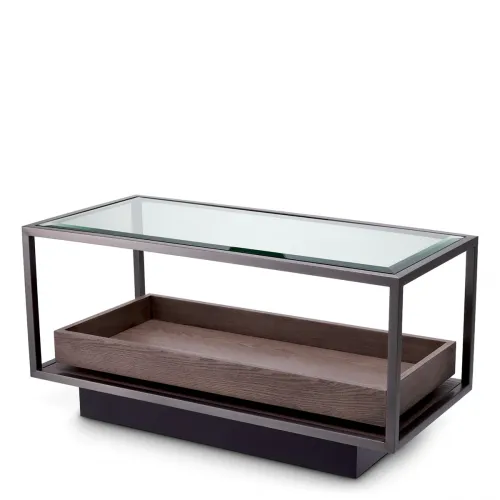 Luxury Rectangular Clear Glass Top Double Decker Wooden Base Side Table for Living Room by Luxury Group International
