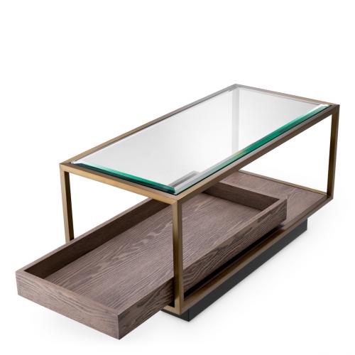 Luxury Rectangular Clear Glass Top Double Decker Wooden Base Side Table for Living Room by Luxury Group International