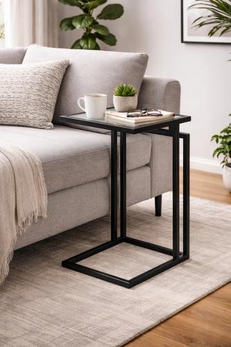 Luxury Rectangular C-Shaped Glass top Side Table Brass/Gunmetal by Luxury Group International