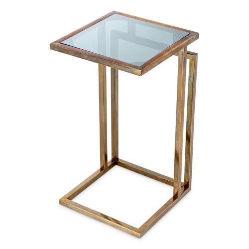Luxury Rectangular C-Shaped Glass top Side Table Brass/Gunmetal by Luxury Group International