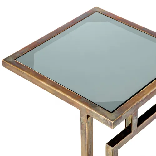 Luxury Rectangular C-Shaped Glass top Side Table Brass/Gunmetal by Luxury Group International
