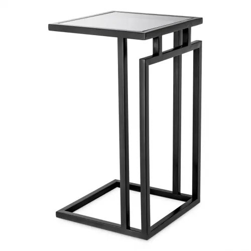 Luxury Rectangular C-Shaped Glass top Side Table Brass/Gunmetal by Luxury Group International