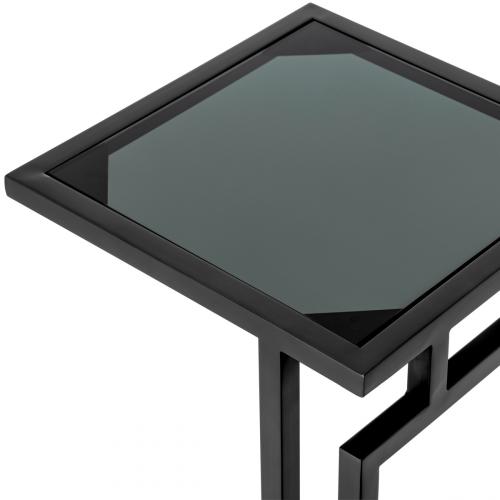 Luxury Rectangular C-Shaped Glass top Side Table Brass/Gunmetal by Luxury Group International