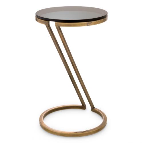 Luxury Round Glass Top Side Table Vintage Brass/Gunmetal Finish by Luxury Group International