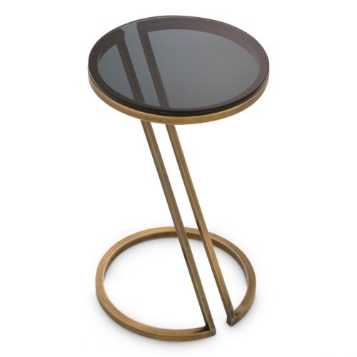 Luxury Round Glass Top Side Table Vintage Brass/Gunmetal Finish by Luxury Group International