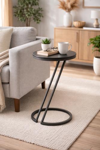 Luxury Round Glass Top Side Table Vintage Brass/Gunmetal Finish by Luxury Group International