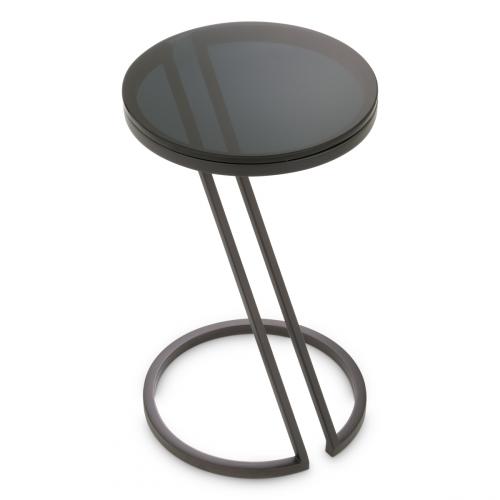 Luxury Round Glass Top Side Table Vintage Brass/Gunmetal Finish by Luxury Group International