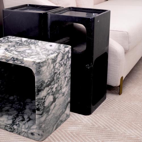 Luxury Rectangular Black/White Travertine Side Table by Luxury Group International