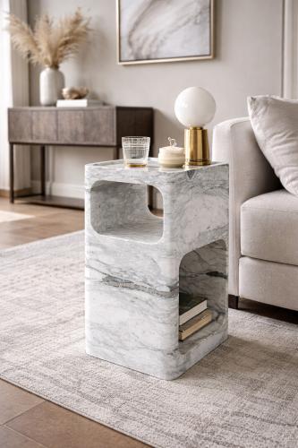 Luxury Rectangular Black/White Travertine Side Table by Luxury Group International