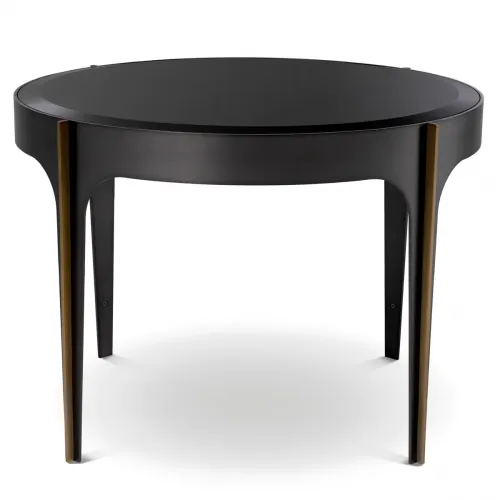 Luxury Round Brass/Bronze Finish Black/White beveled mirror Glass Side Table by Luxury Group International