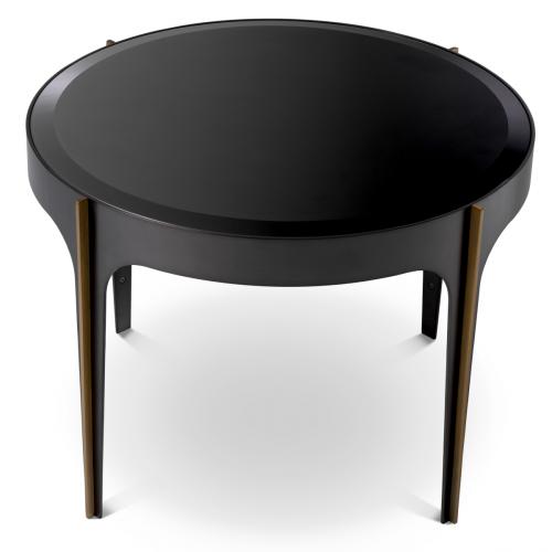Luxury Round Brass/Bronze Finish Black/White beveled mirror Glass Side Table by Luxury Group International