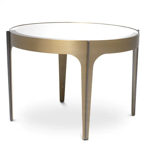 Luxury Round Brass/Bronze Finish Black/White beveled mirror Glass Side Table by Luxury Group International