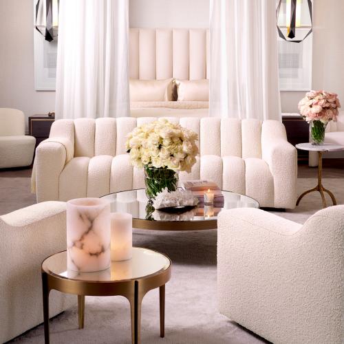 Luxury Round Brass/Bronze Finish Black/White beveled mirror Glass Side Table by Luxury Group International