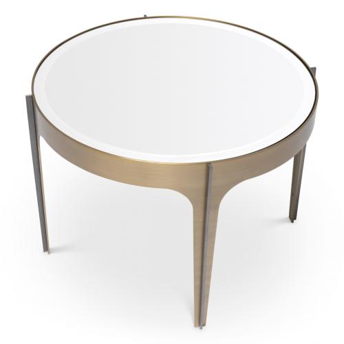 Luxury Round Brass/Bronze Finish Black/White beveled mirror Glass Side Table by Luxury Group International