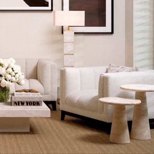 Luxury Beige Travertine Limestone Round Side Table by Luxury Group International