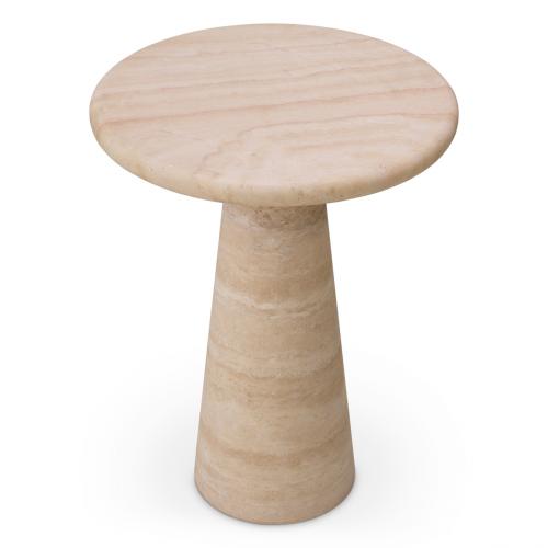 Luxury Beige Travertine Limestone Round Side Table by Luxury Group International