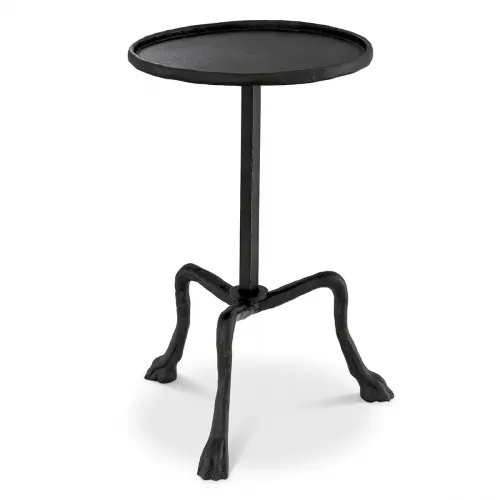Luxury Black Round Tripod Bronze Finish Side Table by Luxury Group International