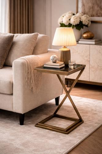 Luxury Rectangular Black Glass Cross Legged Frame Side Table by Luxury Group International