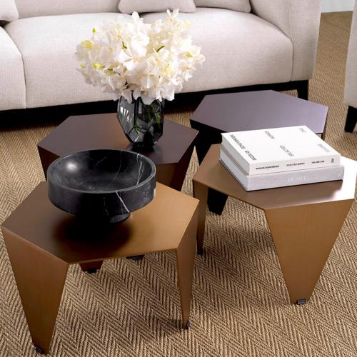 Luxury Hexagonal Bronze/Brushed Brass Accent Side Table by Luxury Group International