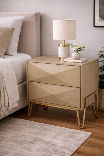 Luxury Black/beige Oak Veneer Bronze Brass Finish Nightstand by Luxury Group International