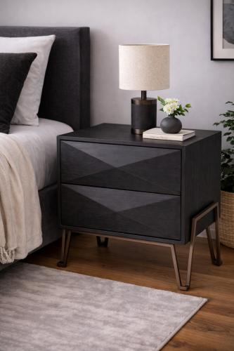 Luxury Black/beige Oak Veneer Bronze Brass Finish Nightstand by Luxury Group International