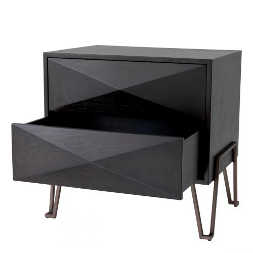 Luxury Black/beige Oak Veneer Bronze Brass Finish Nightstand by Luxury Group International