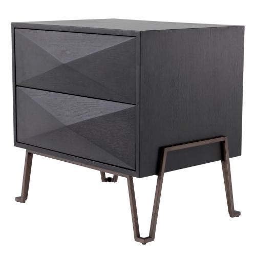 Luxury Black/beige Oak Veneer Bronze Brass Finish Nightstand by Luxury Group International