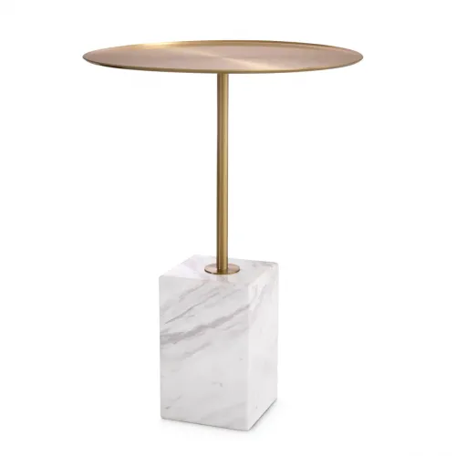 Luxury Round BrassTop Black/White Marble base Side Table by Luxury Group International