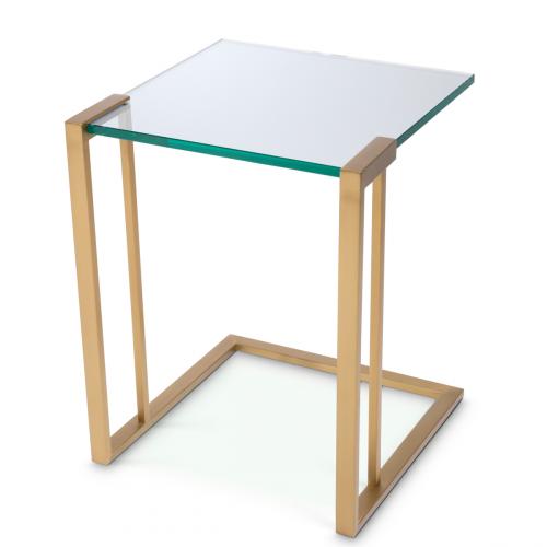 Luxury Square Rimless Clear Glass Top Side Table with Brushed Brass/Bronze Finish by Luxury Group International