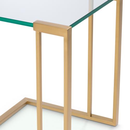 Luxury Square Rimless Clear Glass Top Side Table with Brushed Brass/Bronze Finish by Luxury Group International