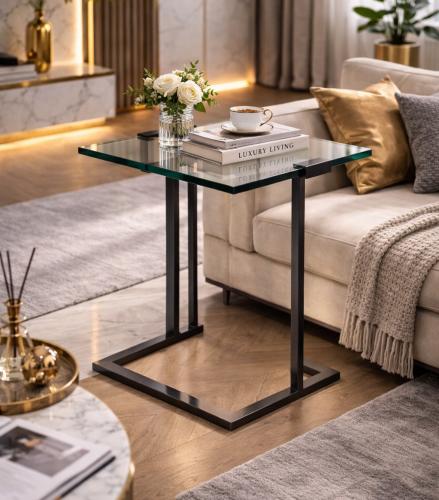 Luxury Square Rimless Clear Glass Top Side Table with Brushed Brass/Bronze Finish by Luxury Group International