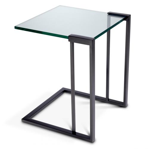 Luxury Square Rimless Clear Glass Top Side Table with Brushed Brass/Bronze Finish by Luxury Group International