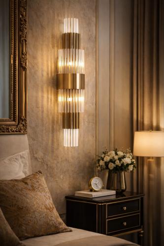 Luxury Modern Art Deco Vertical Ribbed Crystal Wall Lamp with Golden / Chrome Band – 80 CM by Luxury Group International