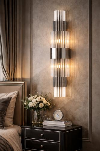 Luxury Modern Art Deco Vertical Ribbed Crystal Wall Lamp with Golden / Chrome Band – 80 CM by Luxury Group International