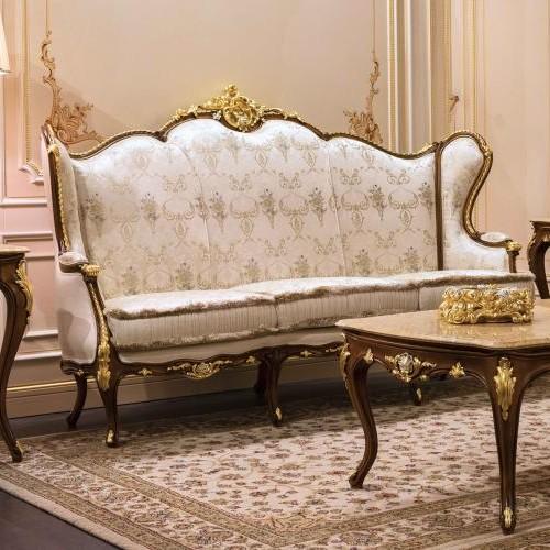 Royal Two-Seater Sofa – Walnut Finish with Gold & Silver Detailing by Luxury Group International