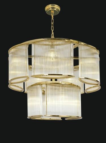 Luxury Modern Art Deco Multi-Tier Ribbed Glass Drum Chandelier with Chrome / Golden Frame by Luxury Group International