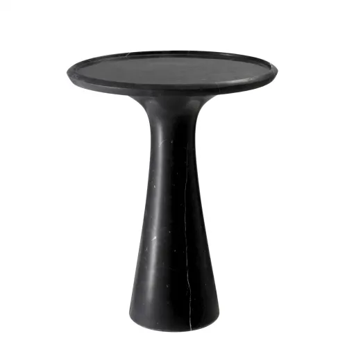 Luxury Black/White Round Top Solid Honed Italian Marble Pedestal Side Table by Luxury Group International