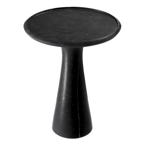 Luxury Black/White Round Top Solid Honed Italian Marble Pedestal Side Table by Luxury Group International